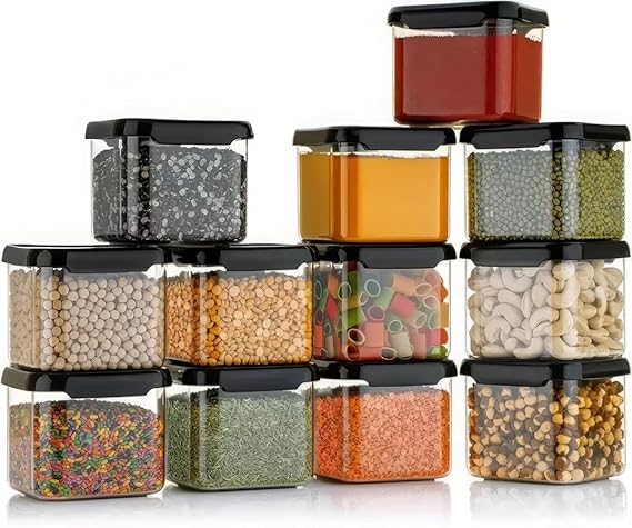 Homeor Plastic Storage Jar & Container Set Air-Tight BPA Free Containers for Kitchen Storage Kitchen Organizer & Kitchen Storage Pantry Organization Multipurpose Jar 500 ML Black