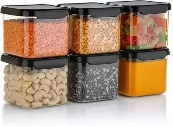 Homeor Plastic Storage Jar & Container Set Air-Tight BPA Free Containers for Kitchen Storage Kitchen Organizer & Kitchen Storage Pantry Organization Multipurpose Jar 500 ML Black